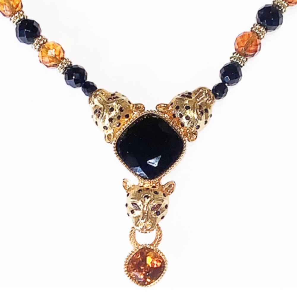 Vintage RJ Graziano Runway Statement Leopard Panther  Necklace